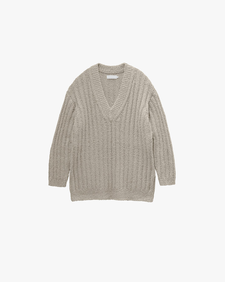 Cotton Wool Slub Oversized V Neck Knit