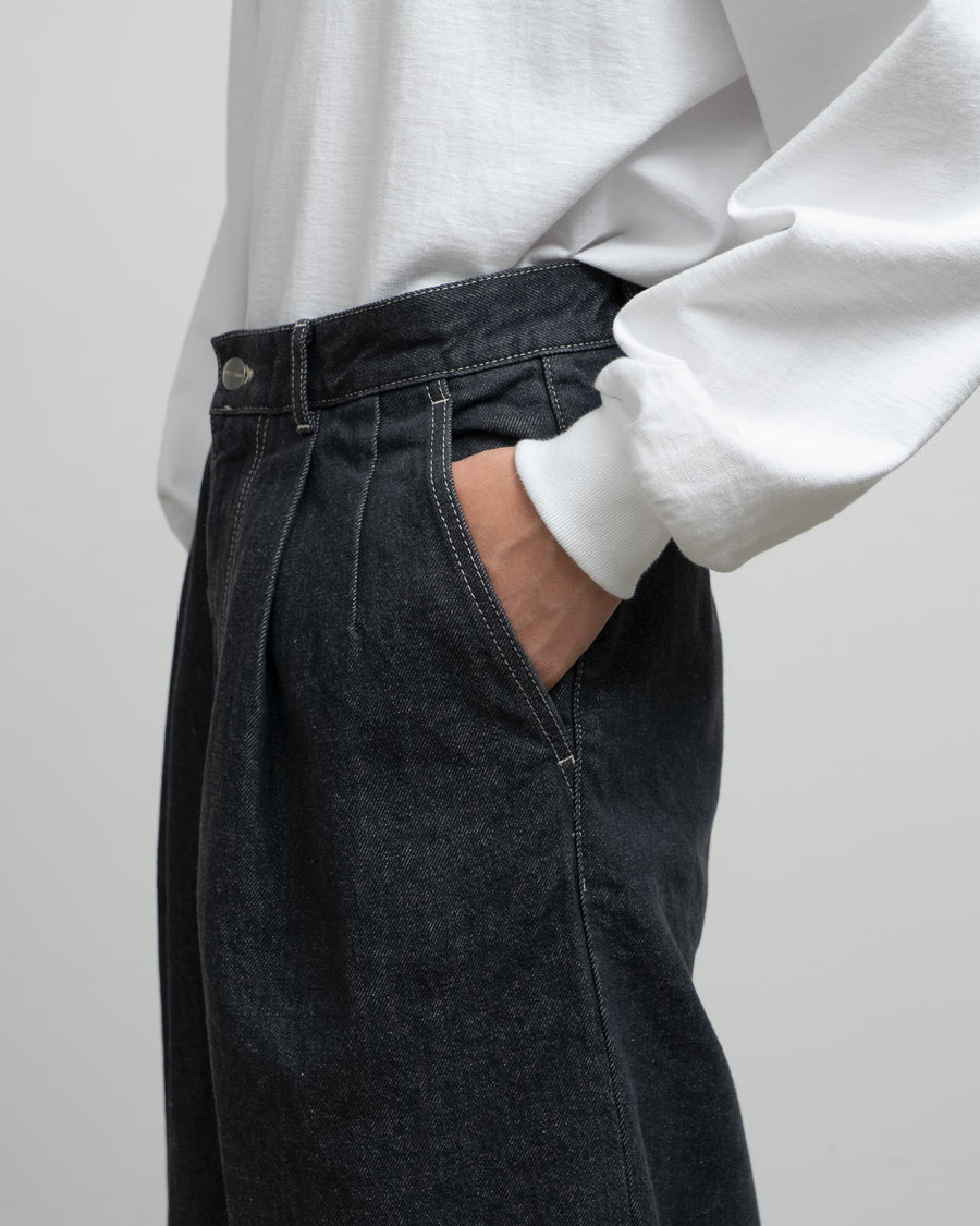 Gray Tone Cone Denim Two Tuck Pants -WASHED-