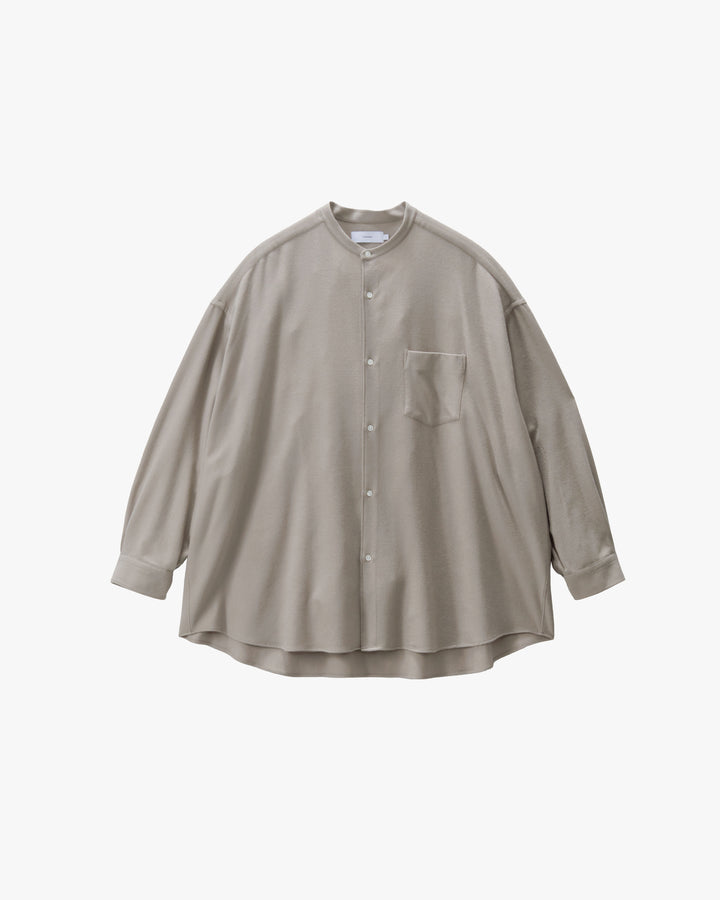 Extra Fine Wool Viyella Oversized Band Collar Shirt