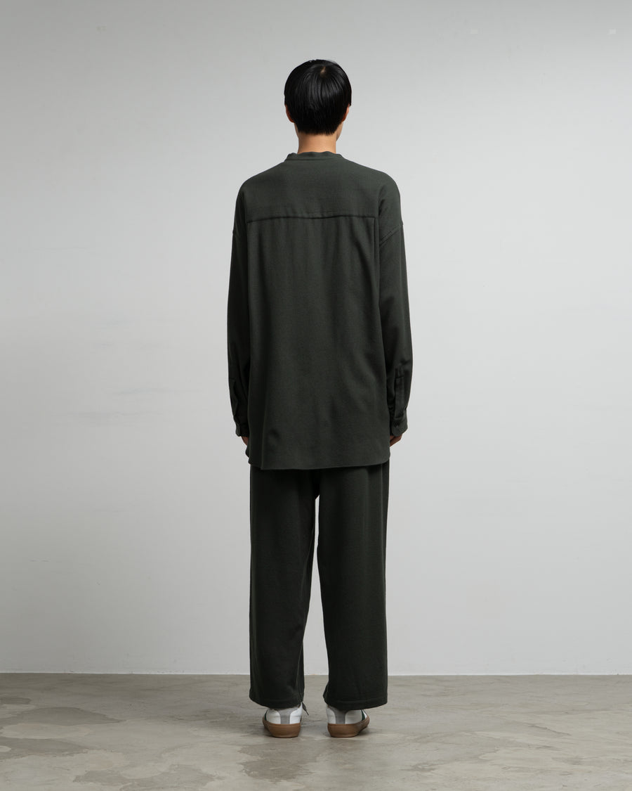 Extra Fine Wool Viyella Oversized Band Collar Shirt