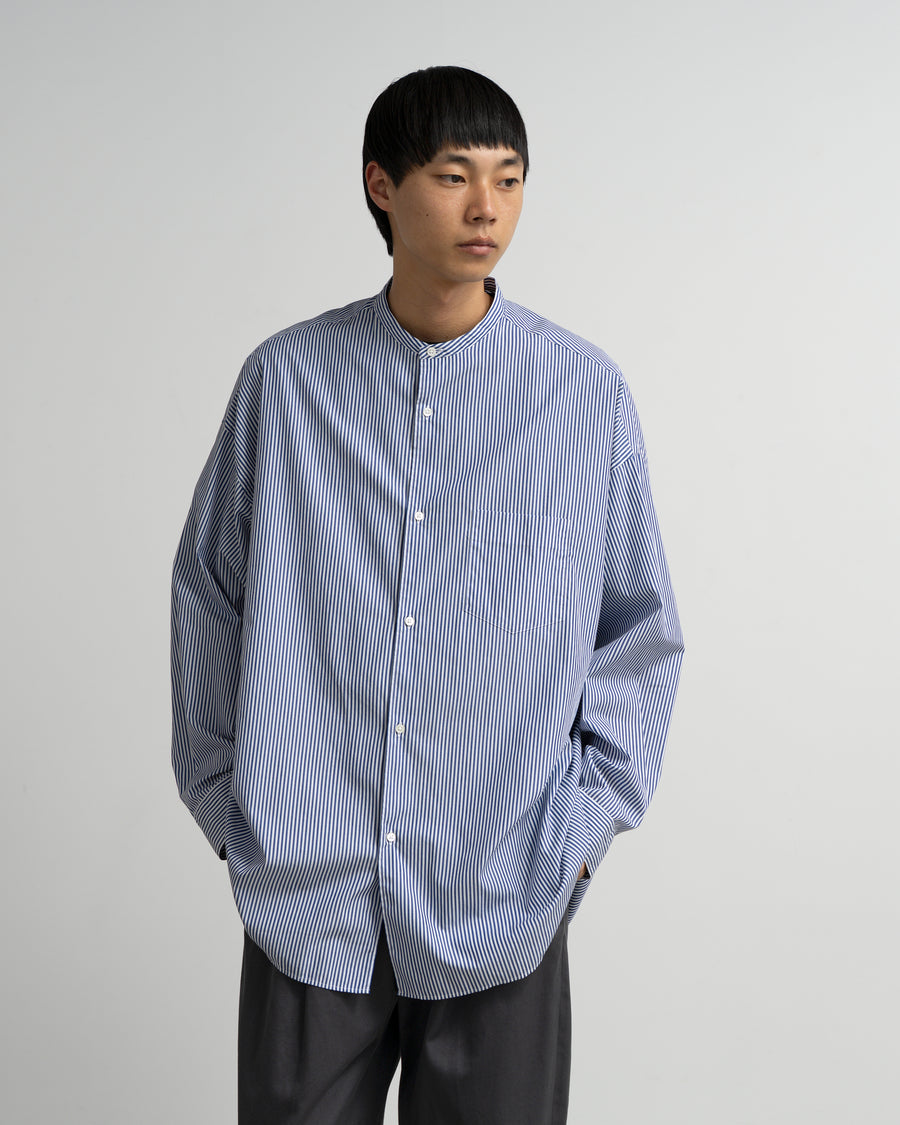 Broad Stripe L/S Oversized Band Collar Shirt